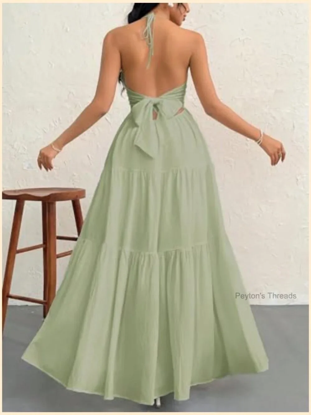Women's Halter V Neck Maxi Dress A-Line Summer Beach Vacation Dress - Picture 3 of 7